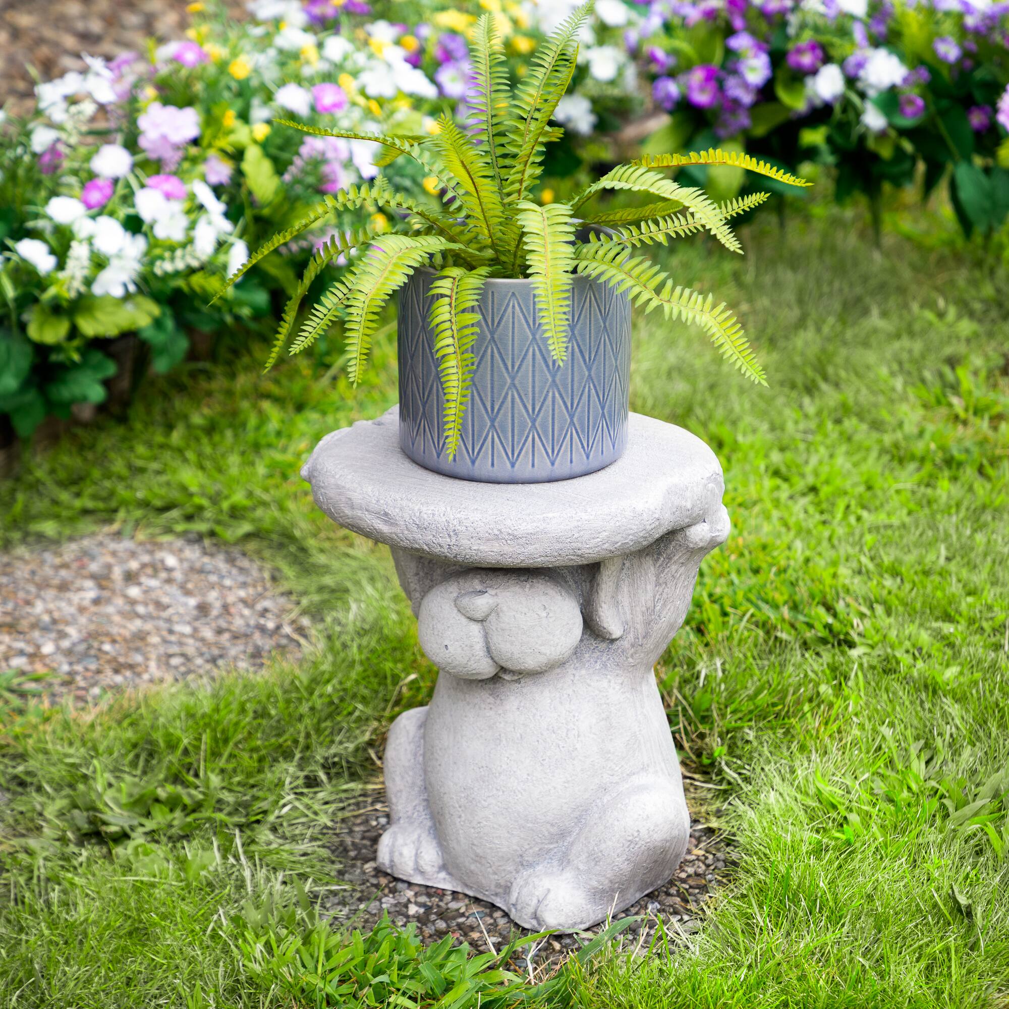 Dog Outdoor Garden Plant Stand - 12.25" - Gray